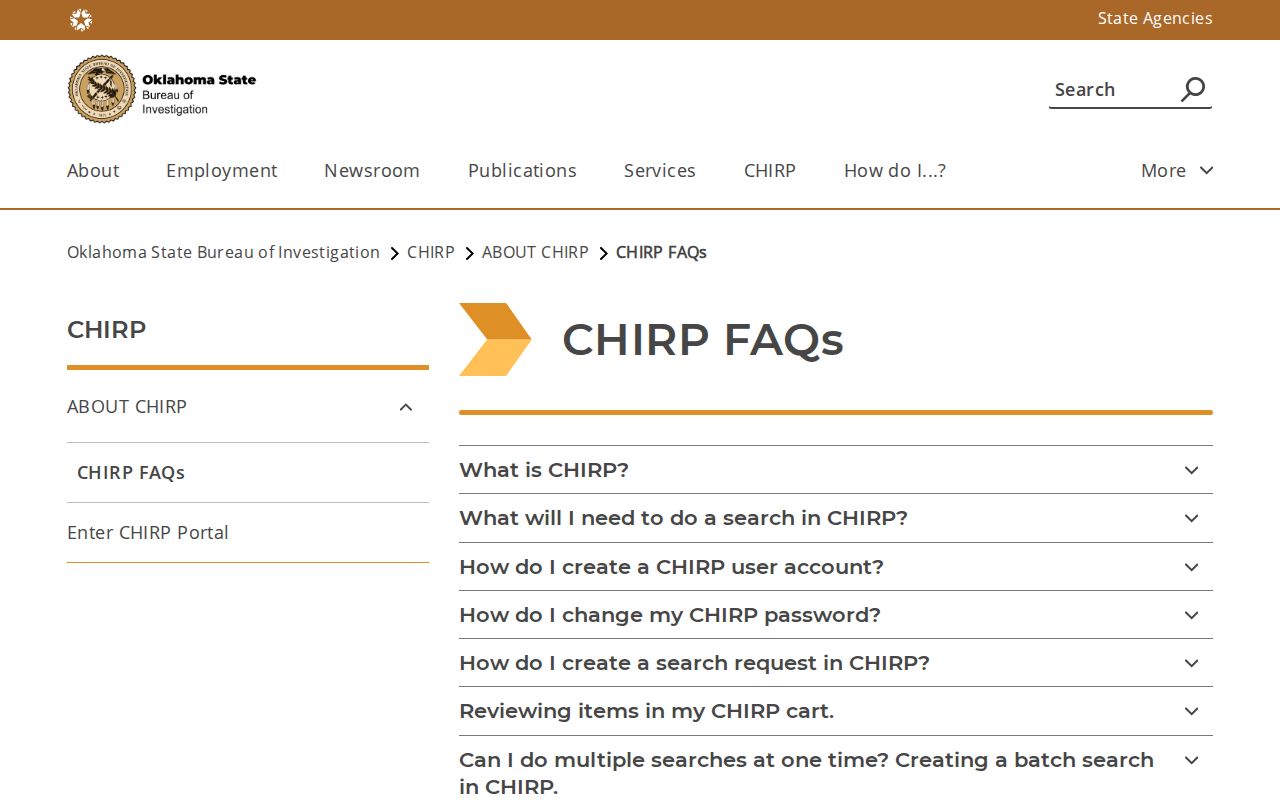 Dewey County warrant check reference showing OSBI CHIRP requirements