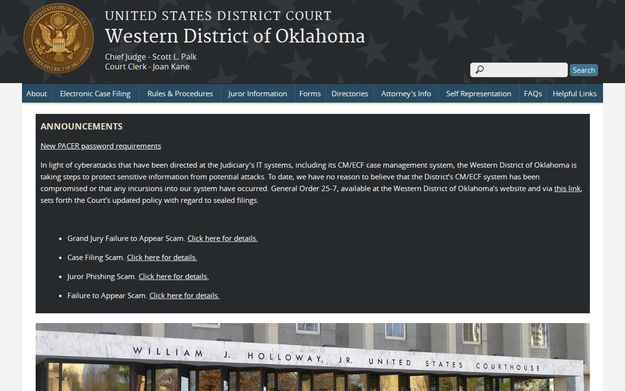 Dewey County arrest warrant reference showing Western District federal court information